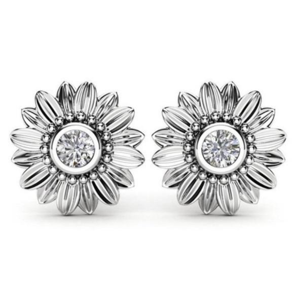 STERLING SILVER SUNFLOWER STUD EARRINGS, NICE EARRINGS, CUTE EARRINGS - Picture 1 of 3